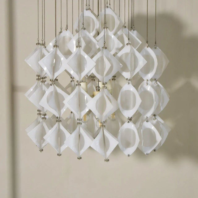 Gold Italian Aluminum and Opaline Glass Ceiling Lamp from Mazzega, 1969 For Sale - Image 8 of 12