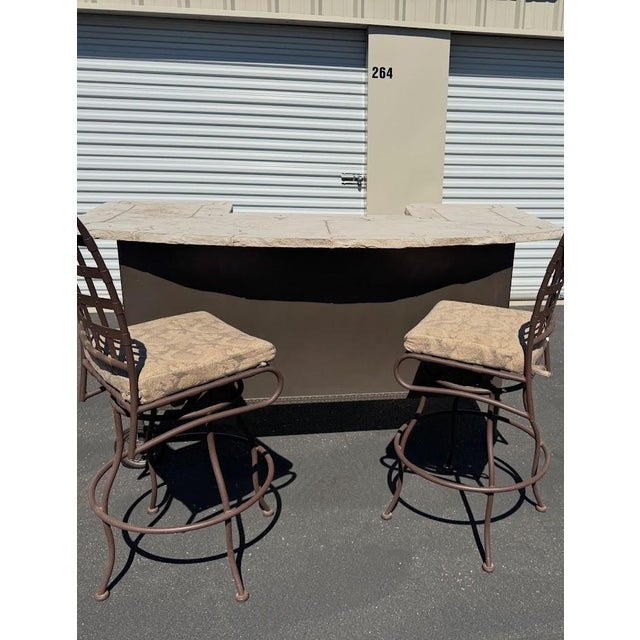 This exceptional OW Lee outdoor entertaining bar set circa 2000 combines enduring craftsmanship with timeless California...