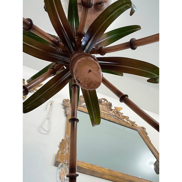 Metal Vintage Italy Tole Tiki Chinoiserie Bamboo Chandelier 6 Arm For Sale - Image 7 of 8