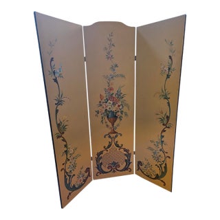 Vintage Handpainted Screen/Room Divider - Double Sided For Sale