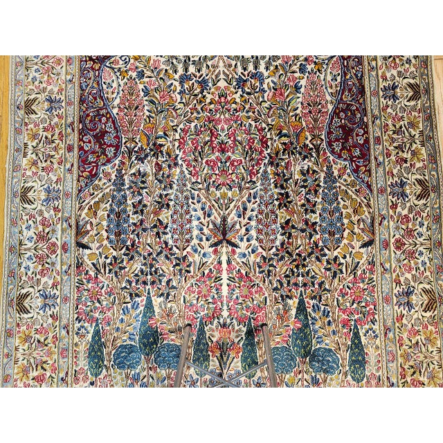 Vintage Persian Kerman Lavar Rug, Hand-Knotted Wool, Tree of Life Pattern, Ivory & Green, 7x10 For Sale - Image 11 of 16