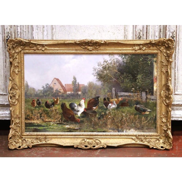 19th Century English Farmyard Oil Painting in Carved Gilt Frame Signed B. Ewald For Sale In Dallas - Image 6 of 14