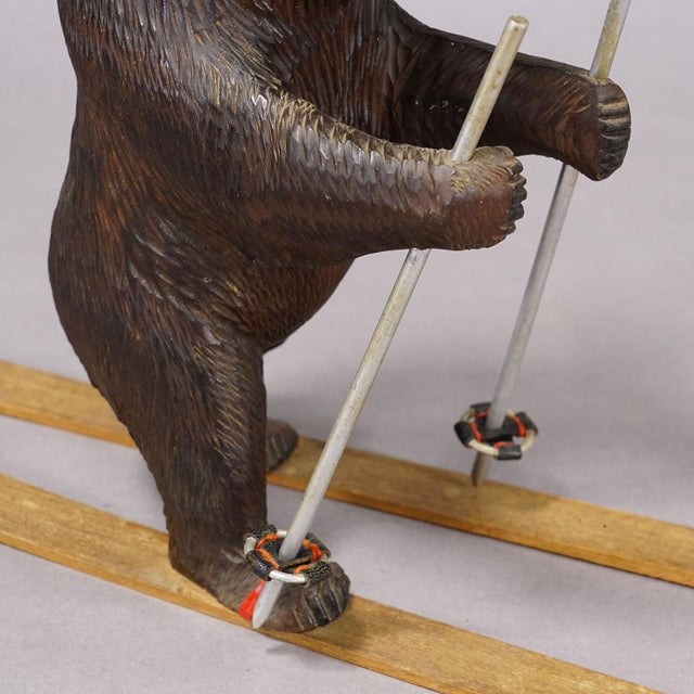 Early 20th Century Antique Carved Black Forest Skiing Bear, Brienz Switzerland Ca. 1930 For Sale - Image 5 of 8