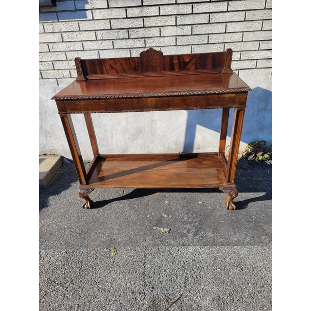 1920s English Chippendale Mahogany Carved Entry Hallway Console Table For Sale - Image 10 of 12