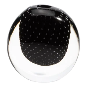 Hand Blown Murano Vase in Black Onyx With Bubbles