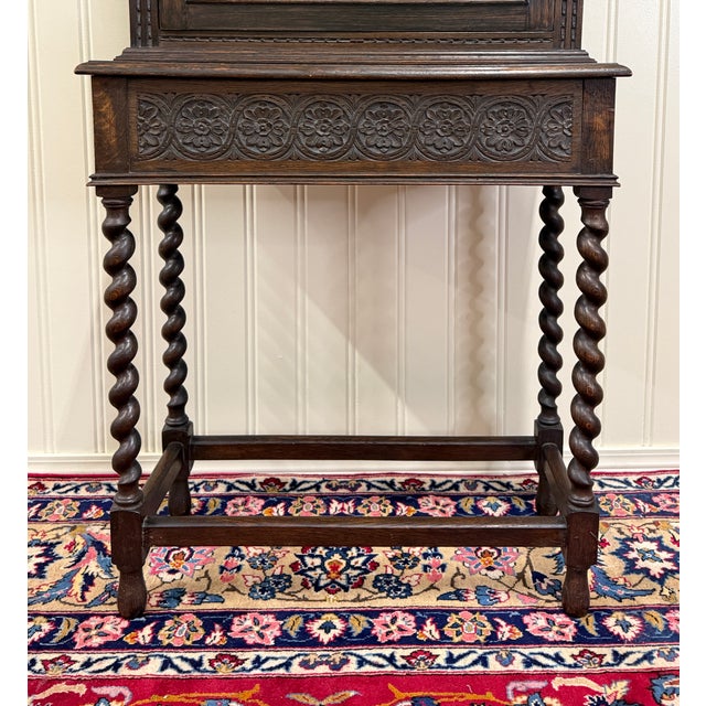 Antique English Oak Jacobean Revival Barley Twist Bookcase Display Cabinet 1900s For Sale - Image 12 of 18