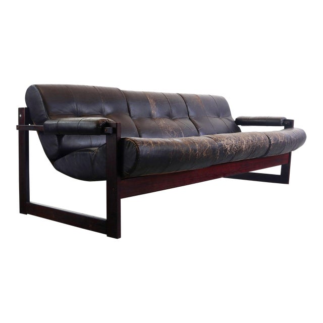 Percival Lafer Rosewood Framed Sofa In Patinad Chocolate Colored