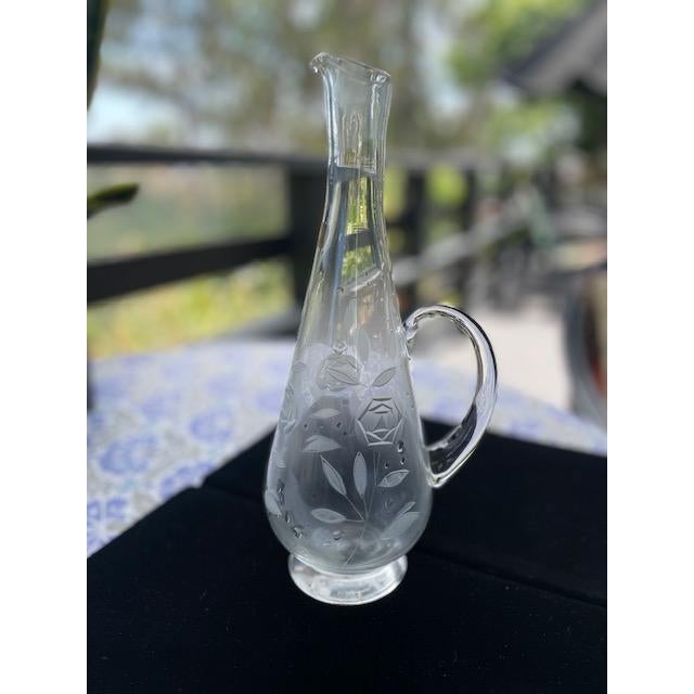 Traditional Vintage Roumanian Etched Glass Wine Decanter For Sale - Image 3 of 8