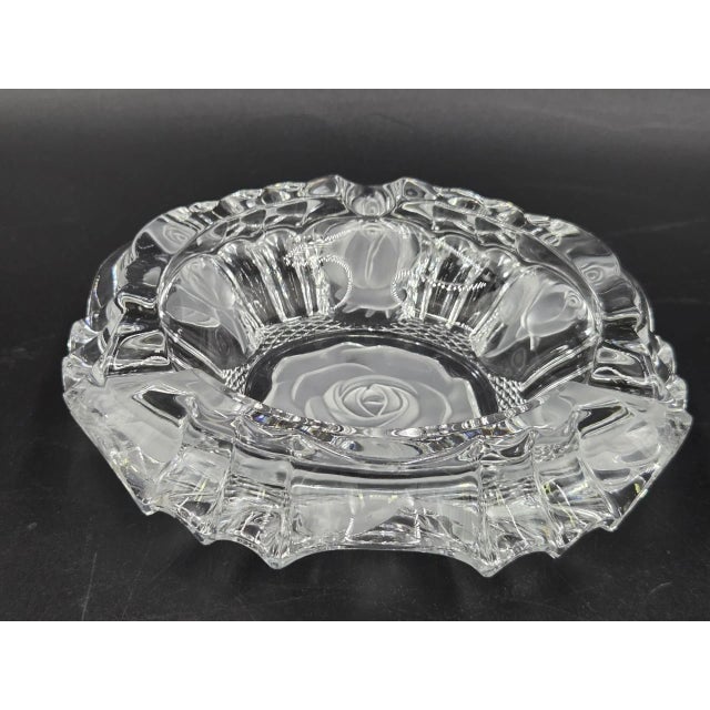 Glass Vintage Clear Glass Rose Etched Vanity Trinket Dish- Scalloped Edges For Sale - Image 7 of 18