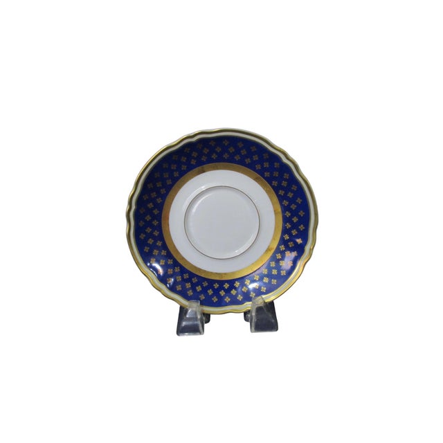 Art Deco 1920s Ceralene Malmaison Cobalt Raynaud Limoges France Cobalt Blue With Gold Stars Cup and Saucer Rooster Mark For Sale - Image 3 of 11