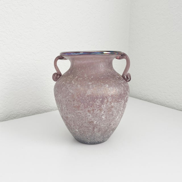 Vintage Murano style Scavo glass vase in the style of Seguso. Made in Italy, featuring an urn-shaped which was inspired by...