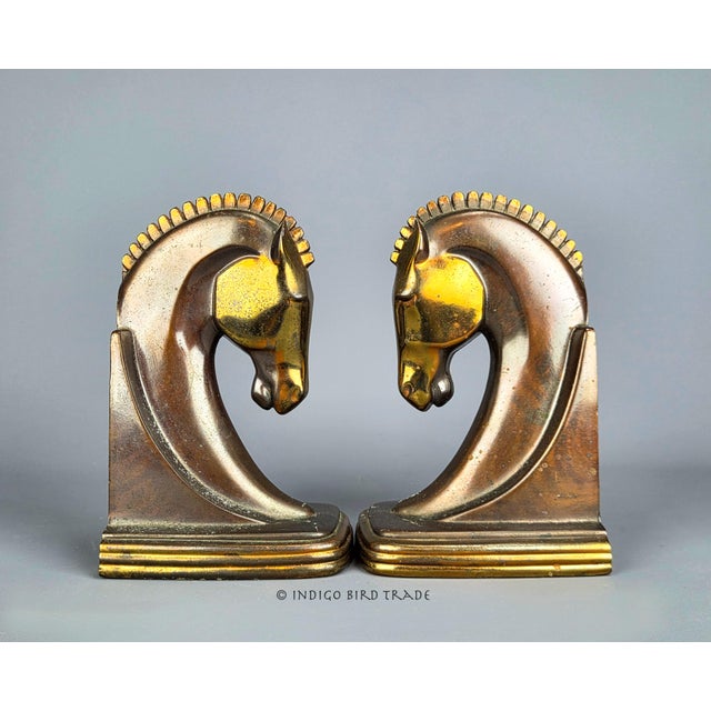 Art Deco 1930s Vintage Art Deco Ray Dodge Bronze Trojan Horse Bookends For Sale - Image 3 of 9