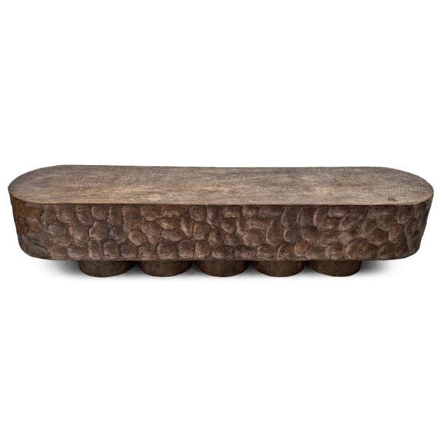Contemporary Vintage Coffee Washed Organic Modern Ripple Bench For Sale - Image 3 of 11