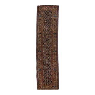 Antique Malayer Wool Runner Handmade in Blue and Brown With Allover Pattern For Sale