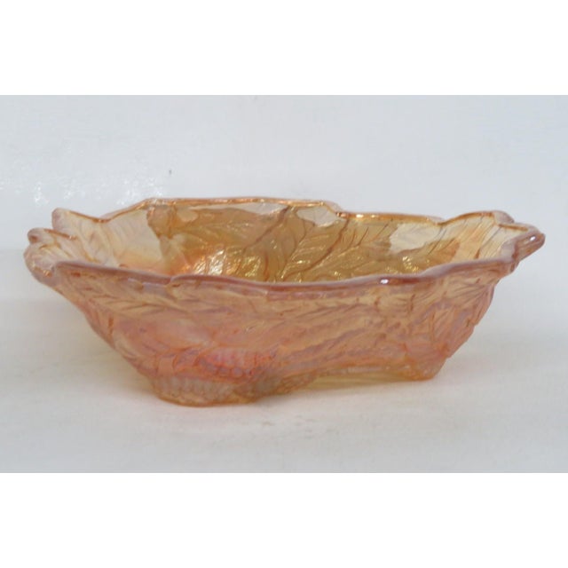 Indiana Glass Bowl Embossed Leaf and Loganberry Marigold Carnival Glass 5031b For Sale In Miami - Image 6 of 16