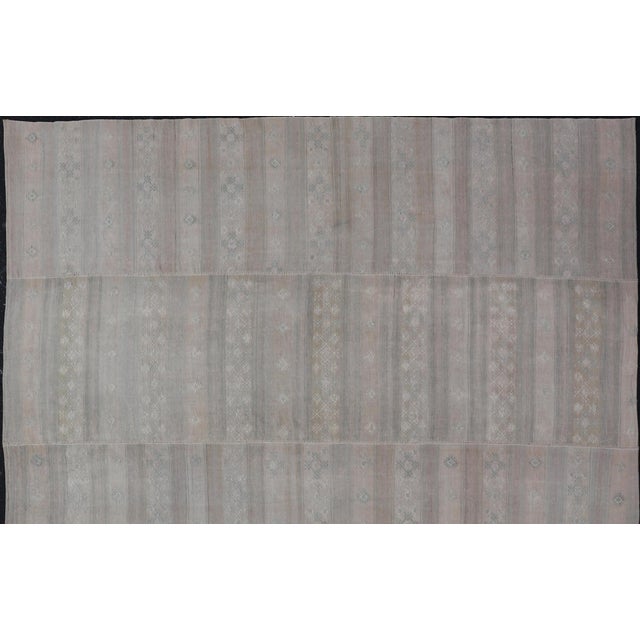 Textile Vintage Turkish Square Kilim Rug in Soft Pastel Tones With Intricate Patterns 11'0 X 12'0 For Sale - Image 7 of 10
