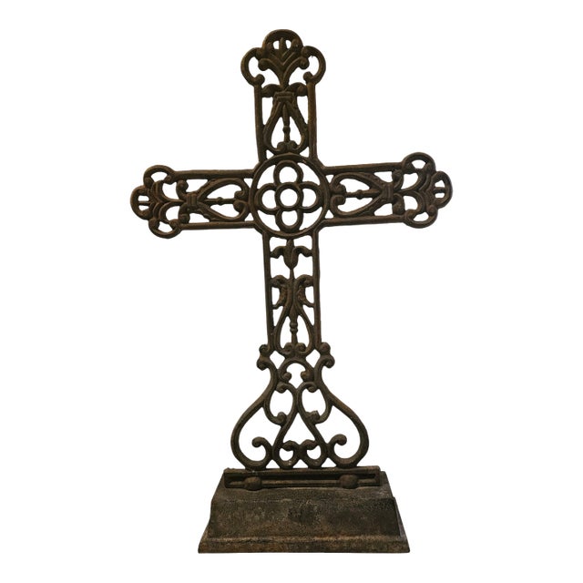 Vintage Cast-Iron Decorative Cross For Sale