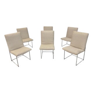Vintage Milo Baughman "Thin Line" Chrome Upholstered Dining Chairs - Set of 6 For Sale