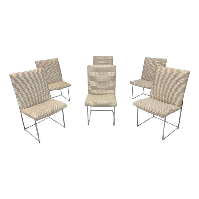 Vintage Milo Baughman "Thin Line" Chrome Upholstered Dining Chairs - Set of 6 For Sale
