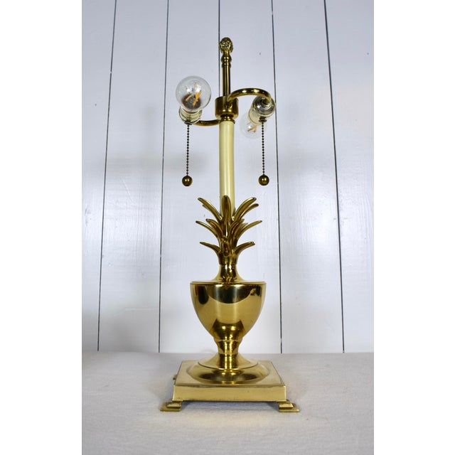 Traditional 1970's Brass Pineapple Lamp With Black Tole Shade For Sale - Image 3 of 7