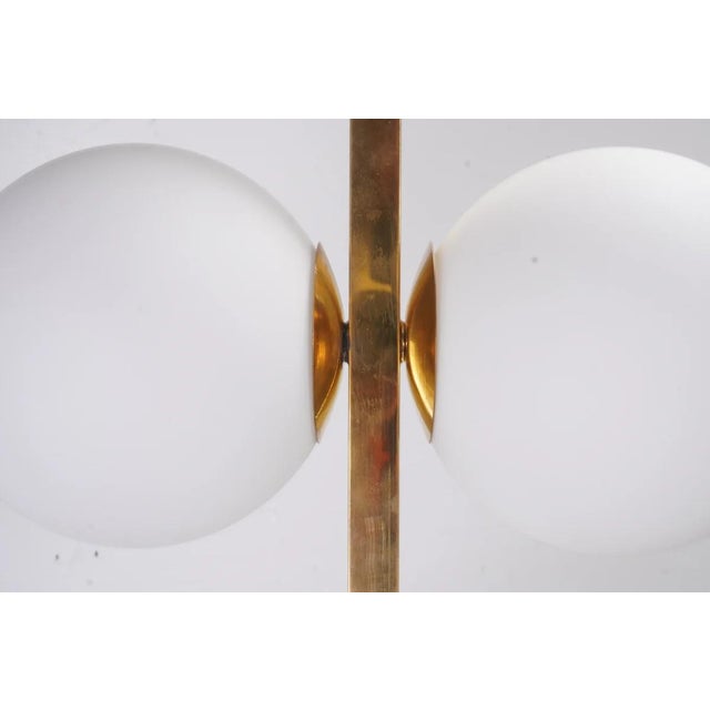 Vintage Italian Brass Floor Lamps With Opaline Ball, Pair Of For Sale - Image 4 of 8