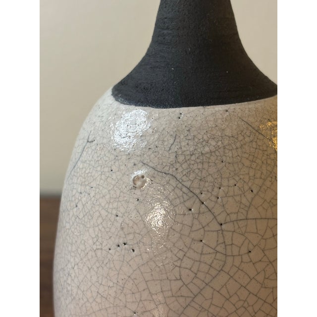 Early 20th Century Vintage Mid-Century Modern Studio Ceramic Crackle Glaze Vase Signed For Sale - Image 5 of 6