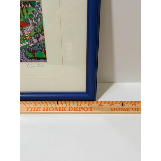 1990s Signed Peter Lee "Cable Car San Francisco" Framed Miniature Print, Blue Wood Frame For Sale - Image 4 of 13