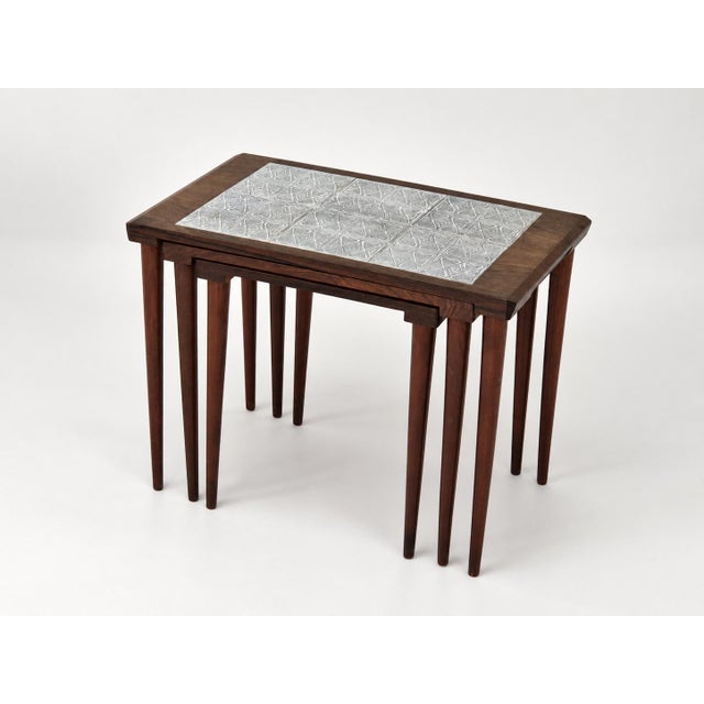 Rosewood Nesting Tables with Ceramic Tiles, Denmark, 1960s, Set of 3 For Sale - Image 6 of 18