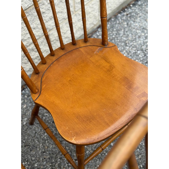 Set of 6 Windsor Style Spindle Back Dining Chairs, Warm Honey Tone For Sale - Image 9 of 12