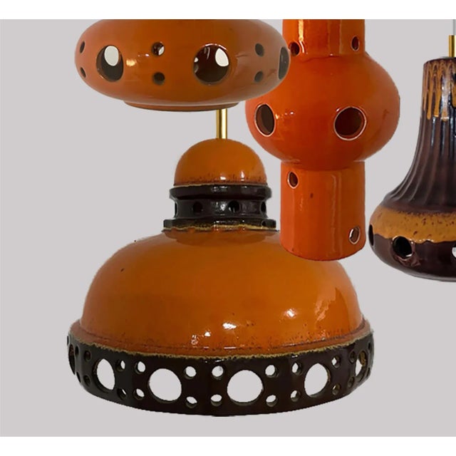 Orange Glazed Ceramic Pendant Lights, Germany, 1970s, Set of 4 For Sale - Image 4 of 13