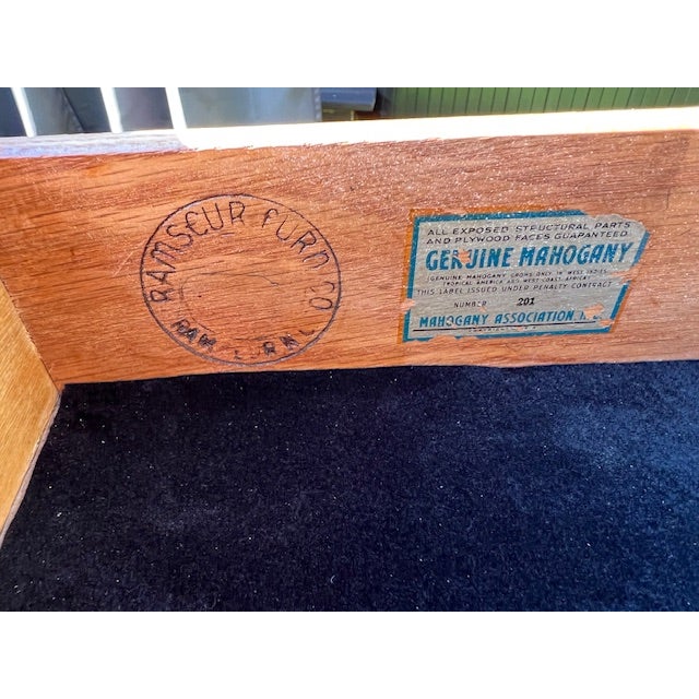 Wood 1950s Refinished Mid-Century Modern Walnut Veneer Writing Desk / Accent Table With Sculpted Drawer Pulls For Sale - Image 7 of 7