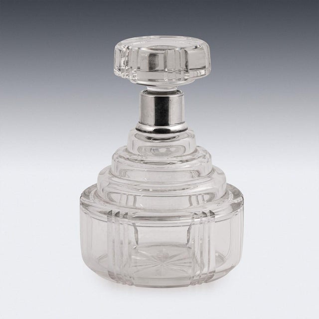 Vintage 20th Century Art Deco French Silver-Mounted Cut Glass Decanter For Sale - Image 4 of 15