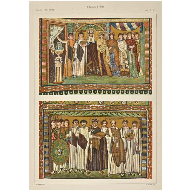 Byzantine Decorative Style is a print on ivory-colored paper realized by Andrea Alessio in the early 20th Century. Signed...