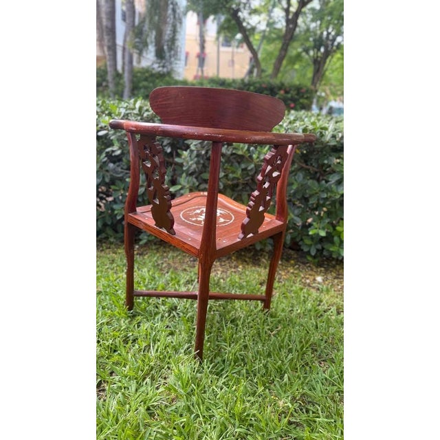 Mid-Century Modern Chinese Rosewood Corner Chairs With Mother-of-Pearl Inlay, C. 1940 For Sale - Image 3 of 7