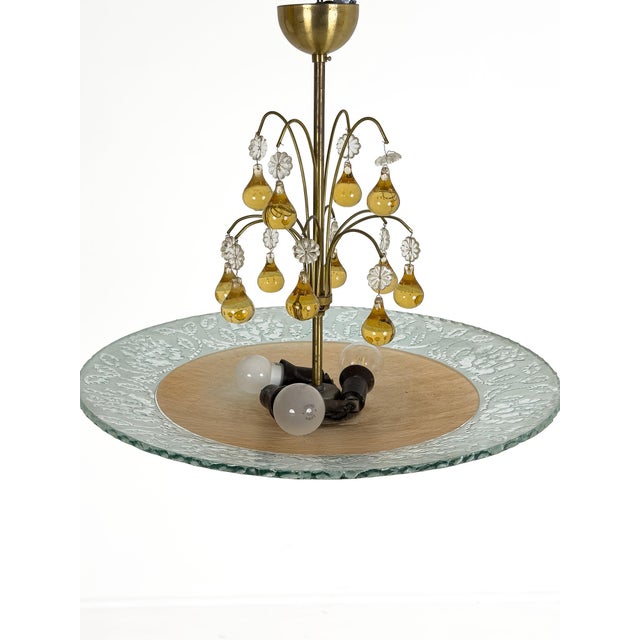 Pink Swedish Modern Floral Glass Ceiling Plafond with Patinated Brass, Sweden, 1940s For Sale - Image 8 of 10