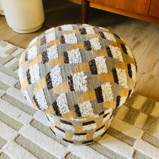 Mid-Century Modern Mushroom Ottoman in "Oxido-Honey" Specialty Fabric For Sale - Image 3 of 9