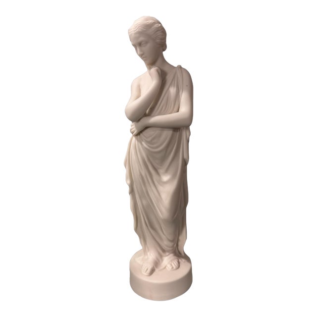 Antique Victorian 13.5" Art Nouveau Figural Parian Statue of a Robed Maiden Signed W.H.Goss For Sale