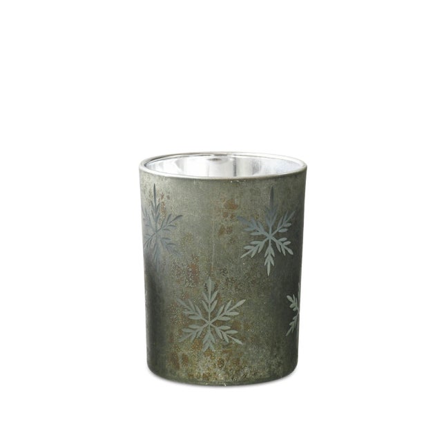 Kenneth Ludwig Chicago Etched Snowflake Mecury Glass Candle Holder (Set of 2) For Sale - Image 4 of 5