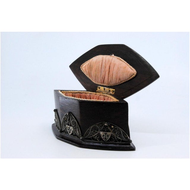 Wooden Jewelry Box with Silver Coat of Arms Applications and Velvet Interior For Sale - Image 6 of 11
