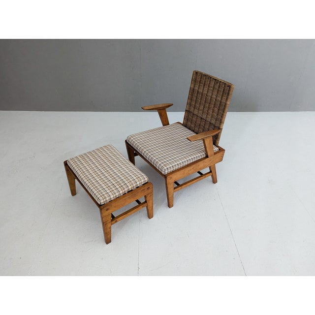 Mid-Century Modern Set of Chair with Ottoman in Beech and Rattan from Úľuv, 1960s For Sale - Image 3 of 18