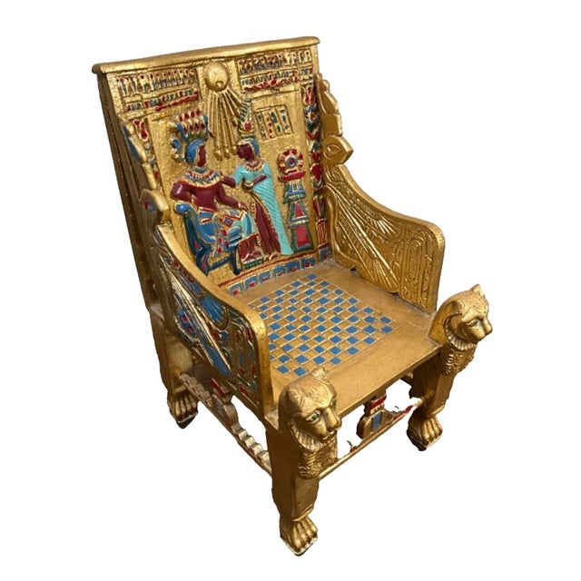 Wood Mini King Tut Throne Replica – Handmade Egyptian Collectible Figurine Chair Decor For Sale - Image 7 of 11