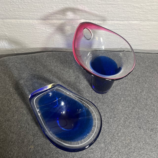 Mid-Century Modern Mid 20th Century Flygsfors Coquille Glass Bowl & Vase Set- 2 Pieces For Sale - Image 3 of 7