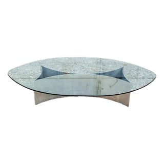 Italian Brutalist Coffee Table with Steel Base and Glass Top, 1970s For Sale