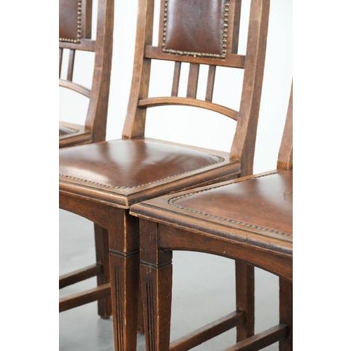 Art Nouveau Style Dining Chairs in Oak with Cowhide Leather, Set of 4 For Sale - Image 10 of 18
