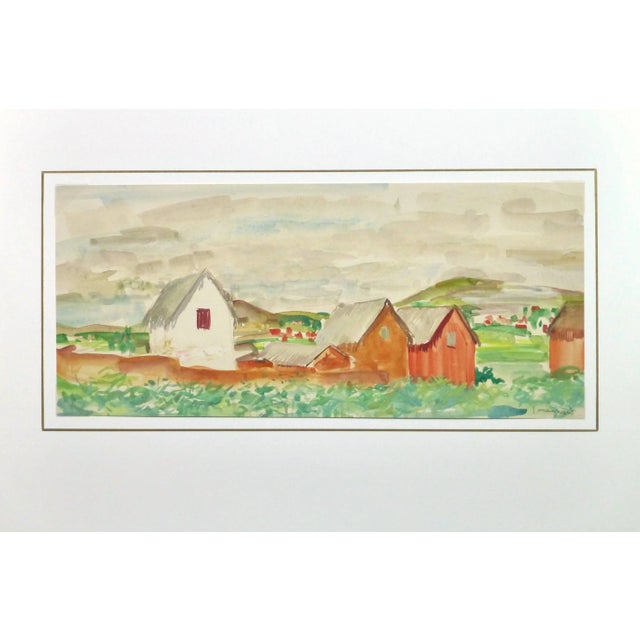 Stephane Magnard, Vintage French Watercolor Landscape - Rural Outskirts For Sale - Image 4 of 5