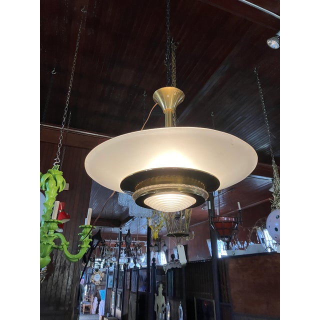 1950s Vintage Etched Glass Disk Light For Sale - Image 9 of 11