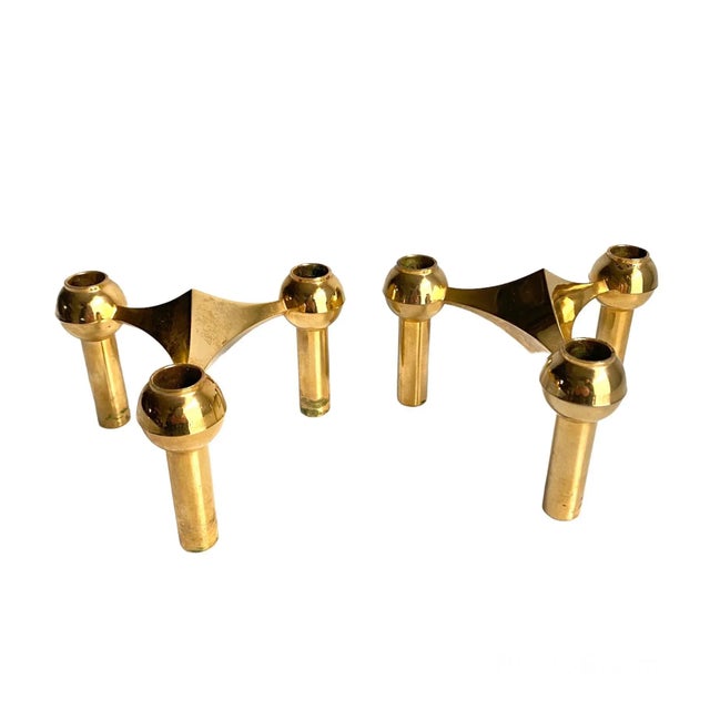 Mid Century Nagel Candle Holders in Brass a Pair MCM Vintage 1960s For Sale - Image 12 of 12