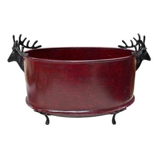 Vintage Stag Deer Handle Footed Cachepot For Sale