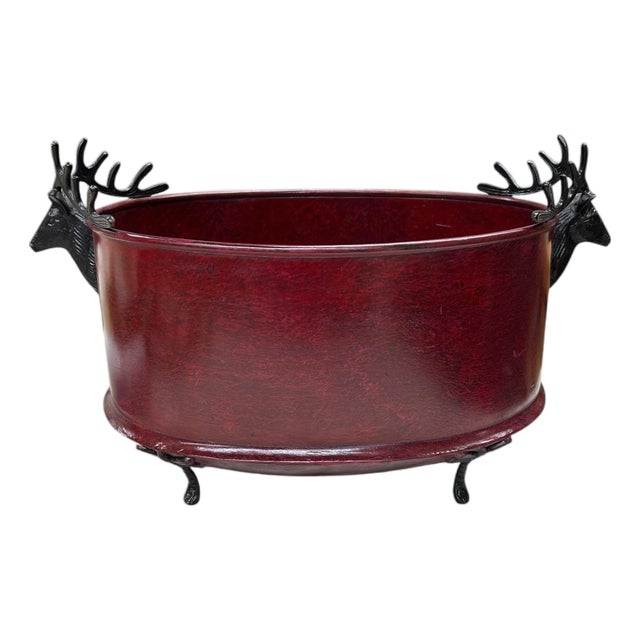 Vintage Stag Deer Handle Footed Cachepot For Sale