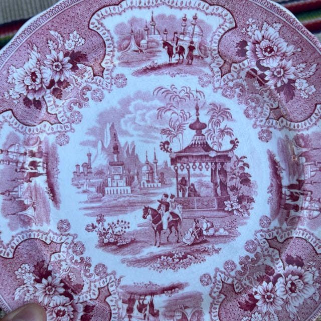 Early 19th Century A Pair of Antique Staffordshire "Palestine" Pink Transfer Decorated Plates, 1830’s For Sale - Image 5 of 12